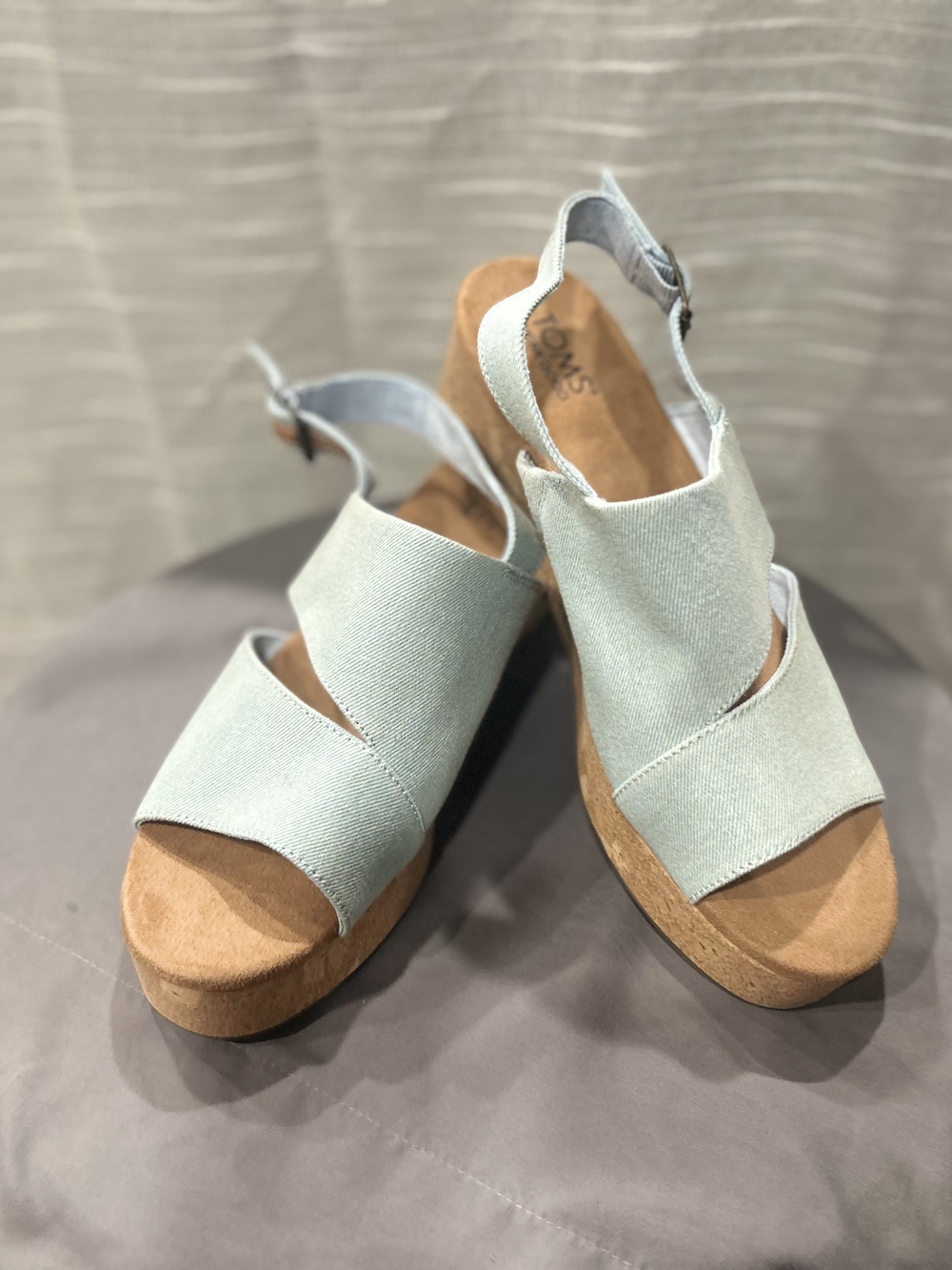 Toms Mint Green Platform Slingback Wedges